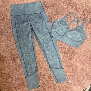 Offline by aerie Stylish Gray/Blue Sports Bra and Leggings Set